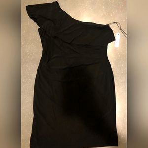 One shoulder Black midi dress